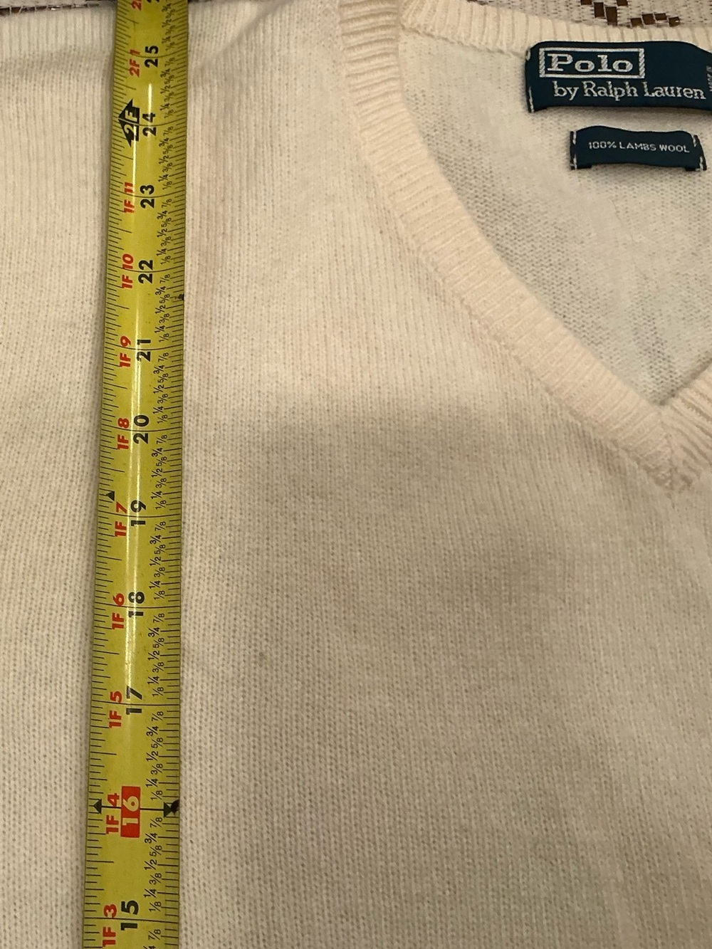 Ralph Lauren V-Neck Sweater in Cream with Navy Pony - Picture 4 of 5